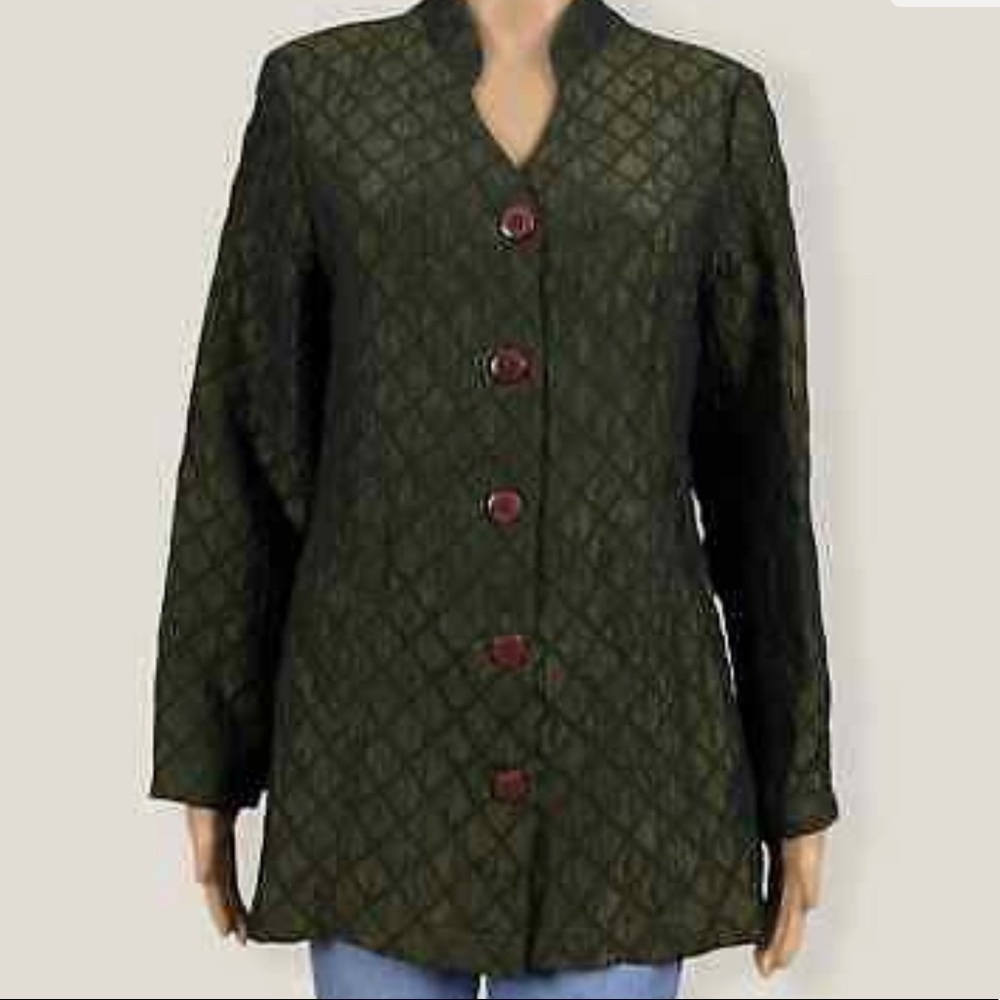 Coldwater Creek Green Diamond Pattern Crinkle Topper Dressy Jacket Petite MEDIUM